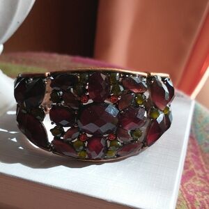Statement Burgundy and Olive Crystal Cuff Bracelet